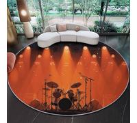 Générique Tapis Rond Décoration Musique Batterie Scène - Tapis Circulaire 60 cm Résistant aux Taches Doux Poils Courts Moquette, Antidérapant pour Salon Chambre Salle à Manger, Orange Noir