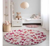 Générique Tapis Rond Dessin Animé Nœud Papillon Décoration 160 cm, Lavable en Machine pour Salon Antidérapant Imprimé pour Salle à Manger, Chambre d’Enfant Nurserie, Rose