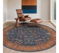 Générique Tapis Rond,Dessous de Table Vintage à Motif Traditionnel, Bleu, ø 160 cm, Personnalisable Tapis Fauteuil Pouf Salon Décoration Chambre Adulte ou Ado,