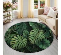 Générique Tapis Rond Doux 150 cm - Motif Jungle Tropicale Feuilles De Palmier - Lavable en Machine - Antidérapant pour Chambre Enfant Salle de Jeux Groupe Rétro, Vert
