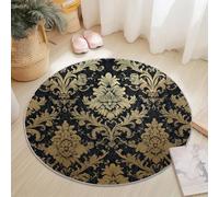 Générique Tapis Rond Doux à Poils Courts pour Chambre d'enfant Garçons et Filles - Motif Motifs Rétro De Style Européen - pour Salle de Jeux - 100 cm - Noir
