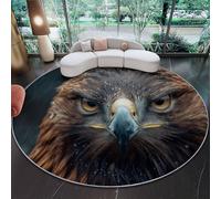 Générique Tapis Rond Doux à Poils Courts pour Chambre d'enfant Garçons et Filles - Motif Oiseaux Naturels Aigle Royal - pour Salle de Jeux - 100 cm - Plumes Brunes