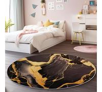 Générique Tapis Rond Doux et Lavable en Machine 180 cm Noir Or Poil Ras Salon Chambre Antidérapant, Tapis de Sol Décoratif Motif Motif De Marbre Abstrait pour Chambre à Coucher Salon Salle à Manger