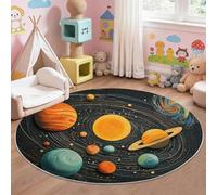 Générique Tapis Rond Doux - Motif Cosmos Étoiles Et Univers - Lavable en Machine - Antidérapant pour Chambre Enfant Salle de Jeux Enfants, Noir