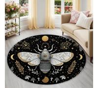 Générique Tapis Rond Doux - Motif Papillon De Nuit Céleste Et Étoiles - Lavable en Machine - Antidérapant pour Chambre Enfant Salle de Jeux Femmes, Noir