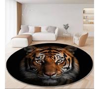 Générique Tapis Rond en Flanelle à Poils Ras 100 cm- Antidérapant Pliable Sombre Faune Tigre Imprimé Tapis pour Salon Chambre Balcon Jardin ou Salle à Manger, Noir
