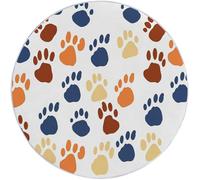 Générique Tapis Rond en Flanelle à Poils Ras 120 cm - Lavable Pliable, Résistant Décoloration Décoratif Peut Être Amour Empreinte Patte Chien Os Line Art Imprimé Tapis pour Salon Bureau, Blanc