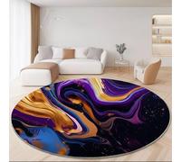 Générique Tapis Rond en Flanelle à Poils Ras 150 cm- Antidérapant Pliable Abstrait Liquide Paillettes Marbre Imprimé Tapis pour Salon Chambre Balcon Jardin ou Salle à Manger, Violet
