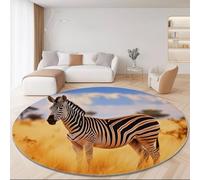 Générique Tapis Rond en Flanelle à Poils Ras 60 cm- Antidérapant Pliable Nature Animaux Prairies Zèbres Imprimé Tapis pour Salon Chambre Balcon Jardin ou Salle à Manger, Jaune Orangé