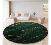 Générique Tapis Rond en Flanelle à Poils Ras 90 cm- Antidérapant Pliable Moderne Luxueux Lignes en Marbre Imprimé Tapis pour Salon Chambre Balcon Jardin ou Salle à Manger, Vert Foncé