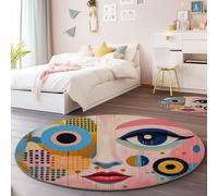 Générique Tapis Rond en Flanelle Rose - Peinture Abstraite Mode Visage Humain Thème Antidérapant Lavable en Machine Tapis Rond 90 cm, Convient pour la Décoration de la Chambre d'enfant