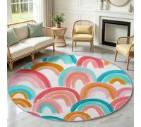 Générique Tapis Rond Enfant Doux Antidérapant Arc en Ciel Arche Rayure 90cm | Dessin Animé Illustration Tapis Rond Doux Antidérapant pour Salon, chambre et salle de bain, Lavable en machine