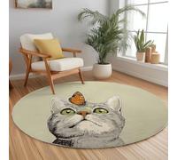 Générique Tapis Rond et Moelleux pour Salon, Animal Chats Papillons ne perd Pas Ses Poils, Chambre d'enfant, Éclectique Antidérapant Tapis de Sol Absorbant l'eau, diamètre 120 cm