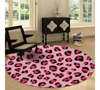Générique Tapis Rond et Moelleux pour Salon, Animal Imprimé Léopard Rose ne perd Pas Ses Poils, Chambre d'enfant, Style Tropical Antidérapant Tapis de Sol Absorbant l'eau, diamètre 100 cm