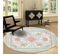Générique Tapis Rond et Moelleux pour Salon, Fleurs Roses Feuilles ne perd Pas Ses Poils, Chambre d'enfant, Style Princesse Antidérapant Tapis de Sol Absorbant l'eau, diamètre 180 cm