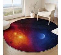 Générique Tapis Rond Fantaisie Espace Planètes Nébuleuse Antidérapant de Décoration, Tapis Rond Lavable Doux Enfant pour Salle de Jeux Bureau Salon (100 cm, Rouge Foncé)