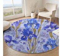Générique Tapis Rond Fantaisie Fleurs Feuilles Iris Antidérapant de Décoration, Tapis Rond Lavable Doux Enfant pour Chambre Dressing Bureau (160 cm, Lavande)