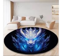 Générique Tapis Rond Fantaisie Style 150cm, Tapis Antidérapant Lavable en Machine, Minimaliste Mythologie Mystique Dragon Carpette Imprimé Convient pour Le Salon la Chambre et Le Balcon Bleu