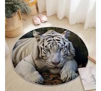 Générique Tapis Rond Flanelle, Animal Tigre Portrait imprimé antidérapant Pliable à Poils Ras, décoration de la Maison, 100 cm Balcon Jardin Salon et Salle à Manger Blanc
