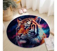 Générique Tapis Rond Flanelle, Anime Tigre Galaxie imprimé antidérapant Pliable à Poils Ras, décoration de la Maison, 60 cm Balcon Jardin Salon et Salle à Manger Bleu Foncé