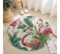 Générique Tapis Rond Flanelle, Aquarelle Palmiers d'été Flamant Rose imprimé antidérapant Pliable à Poils Ras, décoration de la Maison, 60 cm Balcon Jardin Salon et Salle à Manger Vert
