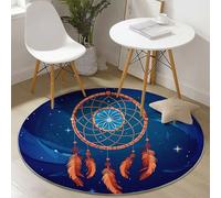 Générique Tapis Rond Flanelle, Attrape-Rêves Bohème Mignon Et Gribouillis imprimé antidérapant Pliable à Poils Ras, décoration de la Maison, 60 cm Balcon Jardin Salon et Salle à Manger Bleu Foncé