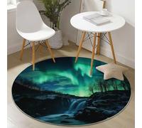 Générique Tapis Rond Flanelle, Aurore Naturelle Ciel Nocturne imprimé antidérapant Pliable à Poils Ras, décoration de la Maison, 90 cm Balcon Jardin Salon et Salle à Manger Vert