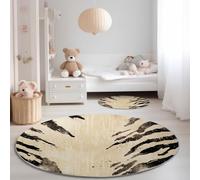 Générique Tapis Rond Flanelle Courte 90 cm - antidérapant et Lavable Dessin Au Trait Rétro Vieilli Peau De Zèbre imprimé Tapis pour Salon Salle à Manger Chambre Pliable, Beige