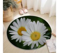 Générique Tapis Rond Flanelle, Éléments Floraux Simples Marguerite imprimé antidérapant Pliable à Poils Ras, décoration de la Maison, 90 cm Balcon Jardin Salon et Salle à Manger Blanc