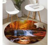 Générique Tapis Rond Flanelle, Forêt Naturelle Cascade imprimé antidérapant Pliable à Poils Ras, décoration de la Maison, 90 cm Balcon Jardin Salon et Salle à Manger Brun Rougeâtre