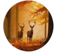 Générique Tapis Rond Flanelle, Forêt Naturelle Cerfs Lumière du Soleil imprimé antidérapant Pliable à Poils Ras, décoration de la Maison, 90 cm Balcon Jardin Salon et Salle à Manger Jaune Orangé