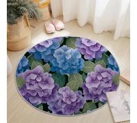 Générique Tapis Rond Flanelle, Hortensia Floral William Morris imprimé antidérapant Pliable à Poils Ras, décoration de la Maison, 100 cm Balcon Jardin Salon et Salle à Manger Violet