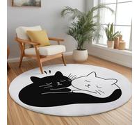 Générique Tapis Rond Flanelle, Illustration de la Ligne du Chat endormi imprimé antidérapant Pliable à Poils Ras, décoration de la Maison, 90 cm Balcon Jardin Salon et Salle à Manger Noir Blanc