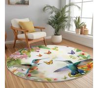 Générique Tapis Rond Flanelle, Joli Motif d'oiseau Volant imprimé antidérapant Pliable à Poils Ras, décoration de la Maison, 90 cm Balcon Jardin Salon et Salle à Manger Beige