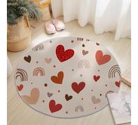 Générique Tapis Rond Flanelle, Ligne d'amour Simple et Mignonne imprimé antidérapant Pliable à Poils Ras, décoration de la Maison, 60 cm Balcon Jardin Salon et Salle à Manger Rouge