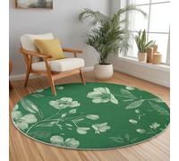 Générique Tapis Rond Flanelle, Ligne de Fleurs peintes à la Main Simple imprimé antidérapant Pliable à Poils Ras, décoration de la Maison, 90 cm Balcon Jardin Salon et Salle à Manger Vert