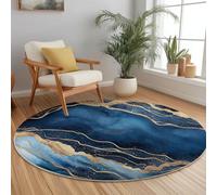 Générique Tapis Rond Flanelle, Ligne de marbre Aquarelle imprimé antidérapant Pliable à Poils Ras, décoration de la Maison, 60 cm Balcon Jardin Salon et Salle à Manger Bleu