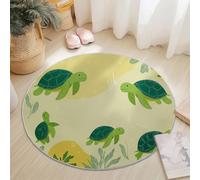 Générique Tapis Rond Flanelle, Ligne de Tortue Simple et Mignonne imprimé antidérapant Pliable à Poils Ras, décoration de la Maison, 100 cm Balcon Jardin Salon et Salle à Manger Vert