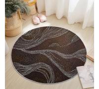 Générique Tapis Rond Flanelle, Motif Abstrait d'art Au Trait Aborigène imprimé antidérapant Pliable à Poils Ras, décoration de la Maison, 180 cm Balcon Jardin Salon et Salle à Manger Brun Foncé