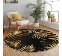 Générique Tapis Rond Flanelle, Motif Simple de Ligne de Feuille de Palmier imprimé antidérapant Pliable à Poils Ras, décoration de la Maison, 180 cm Balcon Jardin Salon et Salle à Manger Noir