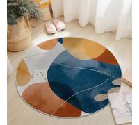 Générique Tapis Rond Flanelle, Paillettes bohèmes Vintage imprimé antidérapant Pliable à Poils Ras, décoration de la Maison, 120 cm Balcon Jardin Salon et Salle à Manger Bleu Marine foncé