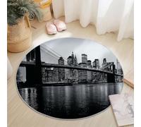 Générique Tapis Rond Flanelle, Pont Architectural de New York imprimé antidérapant Pliable à Poils Ras, décoration de la Maison, 180 cm Balcon Jardin Salon et Salle à Manger Gris foncé