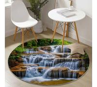 Générique Tapis Rond Flanelle, Végétation Naturelle Lignes De Cascades imprimé antidérapant Pliable à Poils Ras, décoration de la Maison, 90 cm Balcon Jardin Salon et Salle à Manger Brun