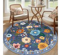 Générique Tapis Rond,Fleurs Modernes colorées Florales contemporaines, Bleu, ø 160 cm, Personnalisable Tapis Fauteuil Pouf Salon Décoration Chambre Adulte ou Ado,