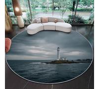 Générique Tapis Rond Front De Mer NaturelPhare avec Envers antidérapant et Lavable pour Chambre à Coucher, Salon, Chambre d'enfant, Chambre d'enfant - Gris - 150 cm