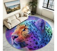 Générique Tapis Rond Galaxie Léopard Moderne, Poils Ras Lavable Salon 90 cm | Taches Léopard Dégradées Ton Bleu Nuit, Douceur Confortable Sécurisée, Lavable en Machine, Chambre Ado, Salon, Séjour