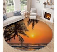 Générique Tapis Rond Glam Coucher De Soleil Horizon 150 cm Lavable pour Salon Chambre d'enfant, Doux, Antidérapant et Résistant aux Taches, Orange Tapis de Sol avec Océan Paysage pour Coin Lecture