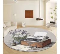 Générique Tapis Rond Gris Ø 90 cm Plantes Fleurs Machine À Écrire Tapis Antidérapant Microfibre Doux et Moelleux, Moquette Rond Antidérapant Lavable pour Salon Chambre Chambre Enfants Salle à Manger