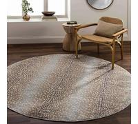 Générique Tapis Rond,Imprimé Animalier Contemporain léopard Moderne, Marron, ø 140 cm, Personnalisable Tapis Salon Chambre déco, Carpet for Living Room Bedroom