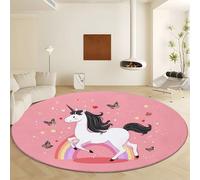 Générique Tapis Rond Imprimé Rose Ø 100 cm, Tapis Antidérapant Lavable en Machine à Motif de Cartoon Arc en Ciel Animal Licorne, Moquette Doux en Microfibre à Pile Courte pour Salon Chambre Nurserie